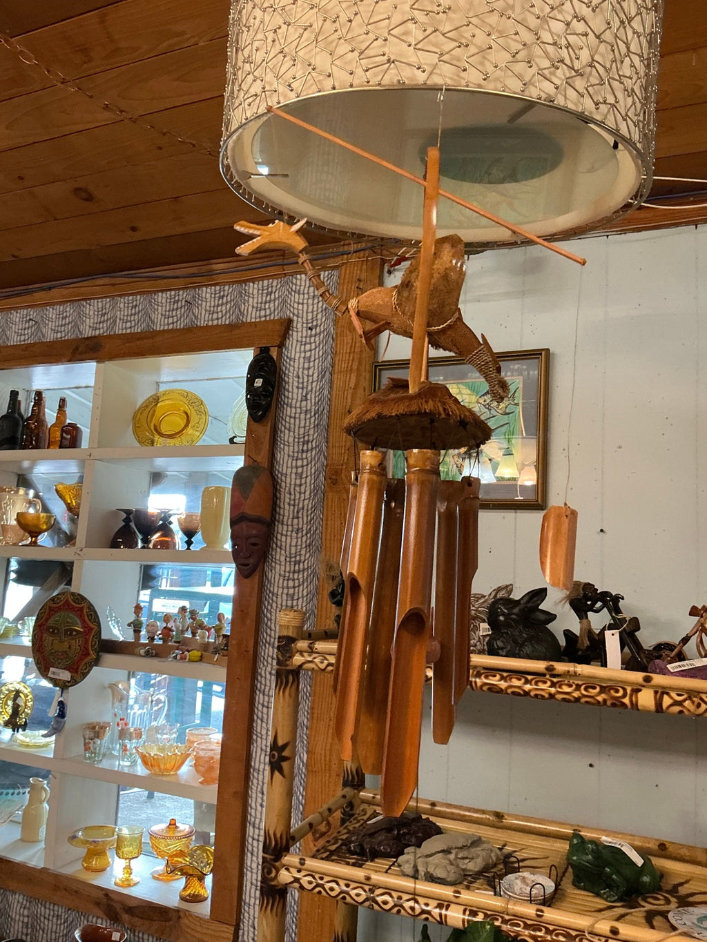 Wind Chime Natural Wood Tones Wood, Metal, Fabric