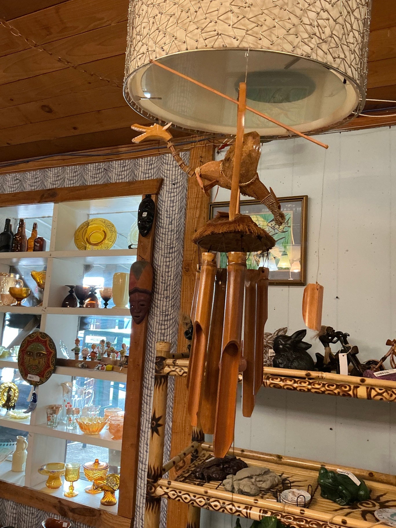 Wind Chime Natural Wood Tones Wood, Metal, Fabric