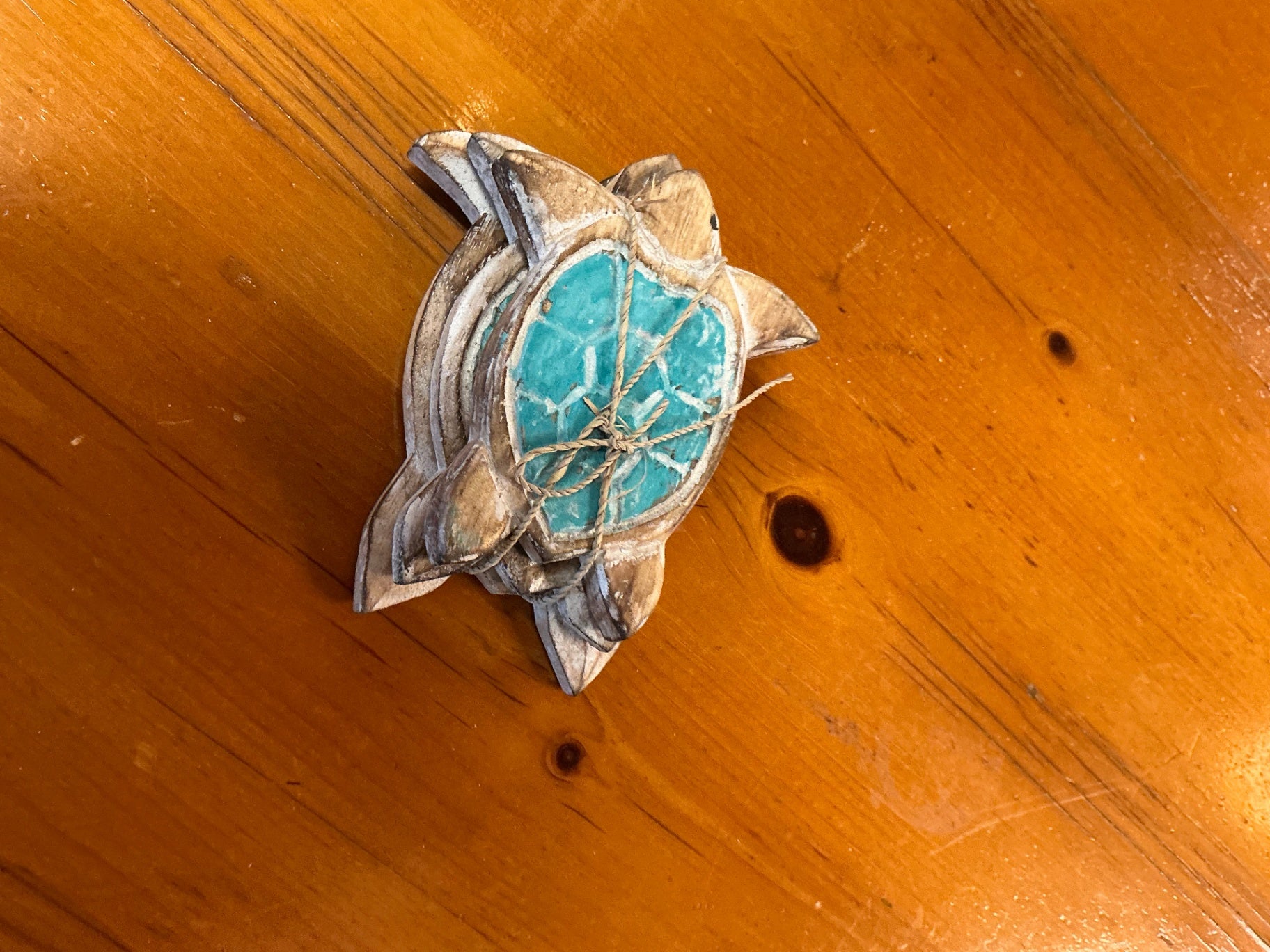 Decorative Turtle Wall Hanging Brown and turquoise Wood and paint