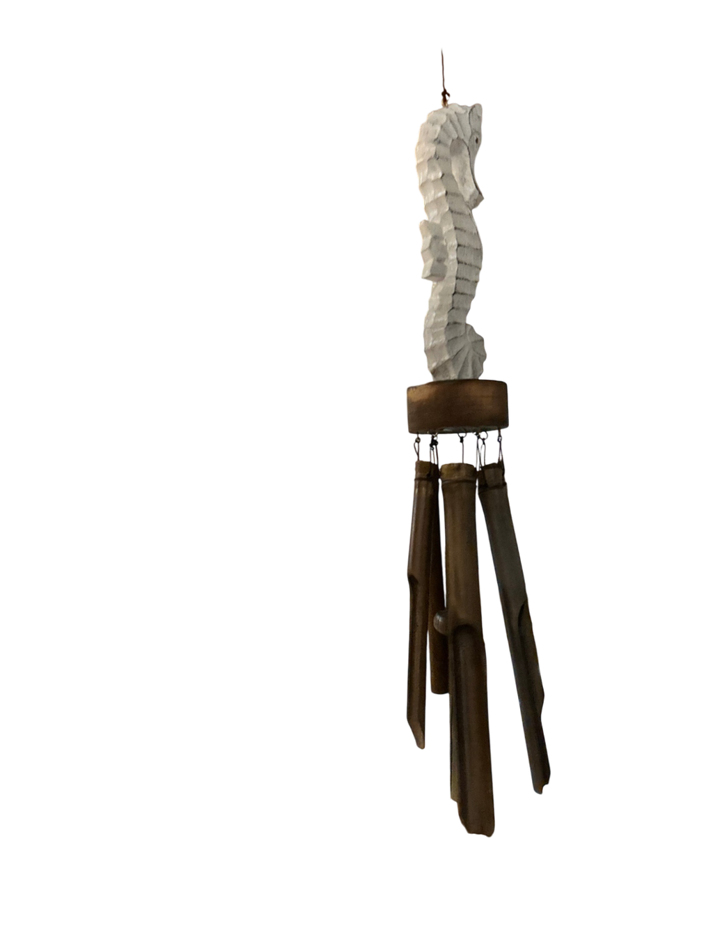 Decorative Hanging Wind Chime White and Brown Wood  seahorse