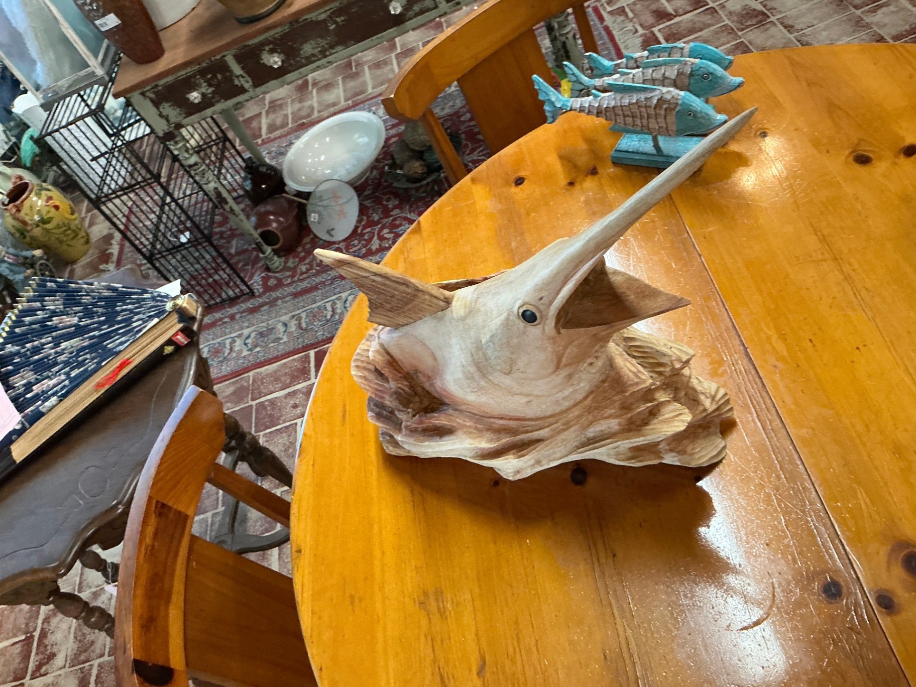 Wood Carved Swordfish Sculpture 24x15.75x12