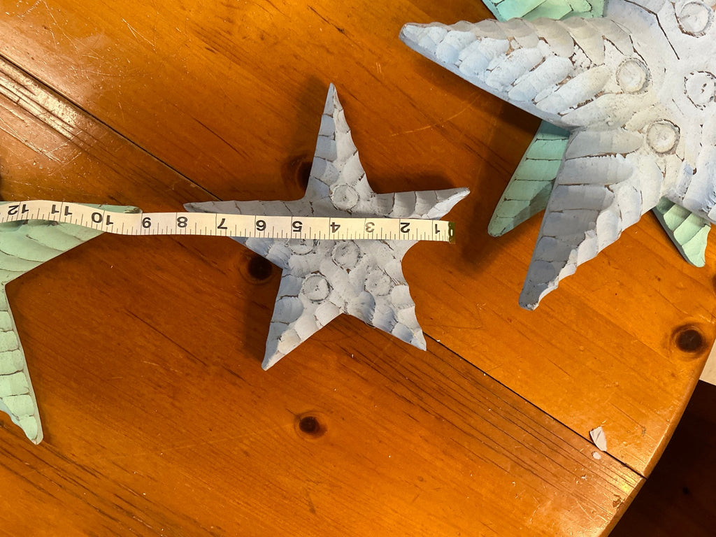 Decorative Wood Starfish Sculpture White, Gray, Mint Green Wood Small