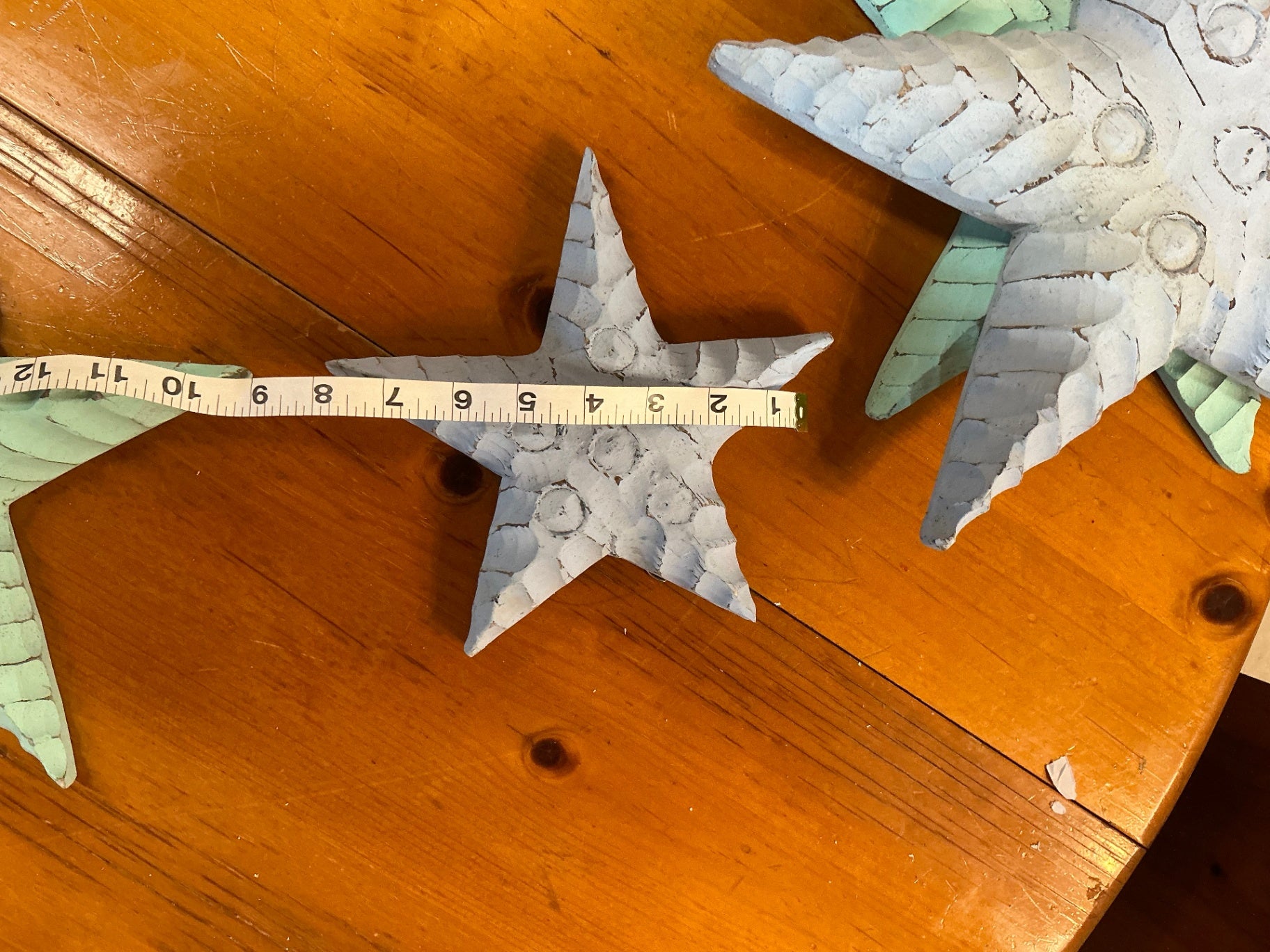 Decorative Wood Starfish Sculpture White, Gray, Mint Green Wood Small