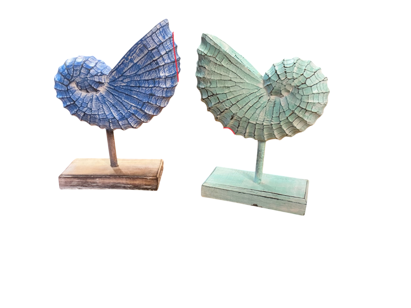 Decorative Nautilus Shell sculpture Blue OR green Wood 12" x 9" X 4"