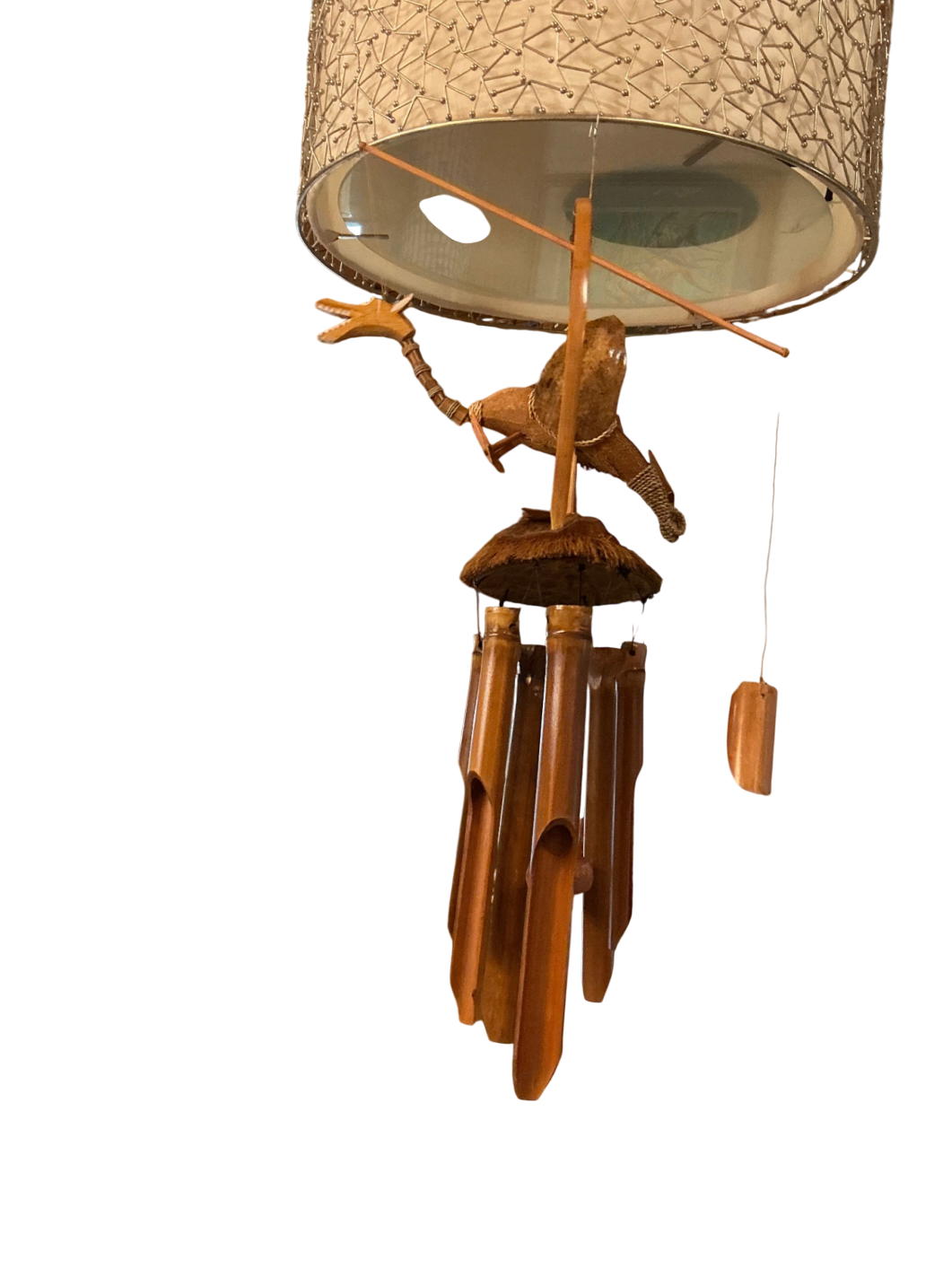Wind Chime Natural Wood Tones Wood, Metal, Fabric