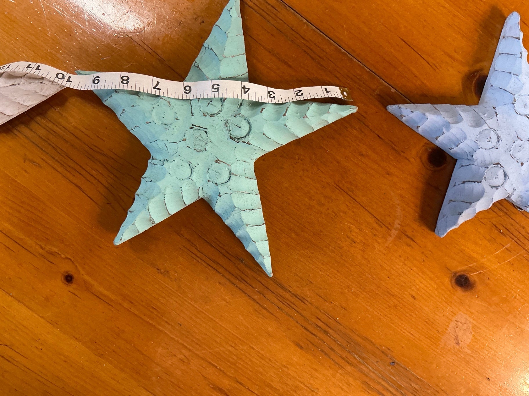 Decorative Wood Starfish Sculpture White, Gray, Mint Green Wood Medium