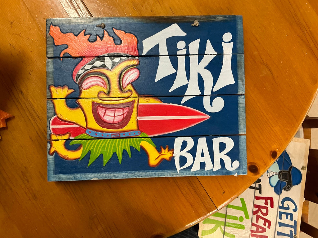 Tiki Bar Decorative Wall Hanging Multicolor Wood Sign 16"x13"