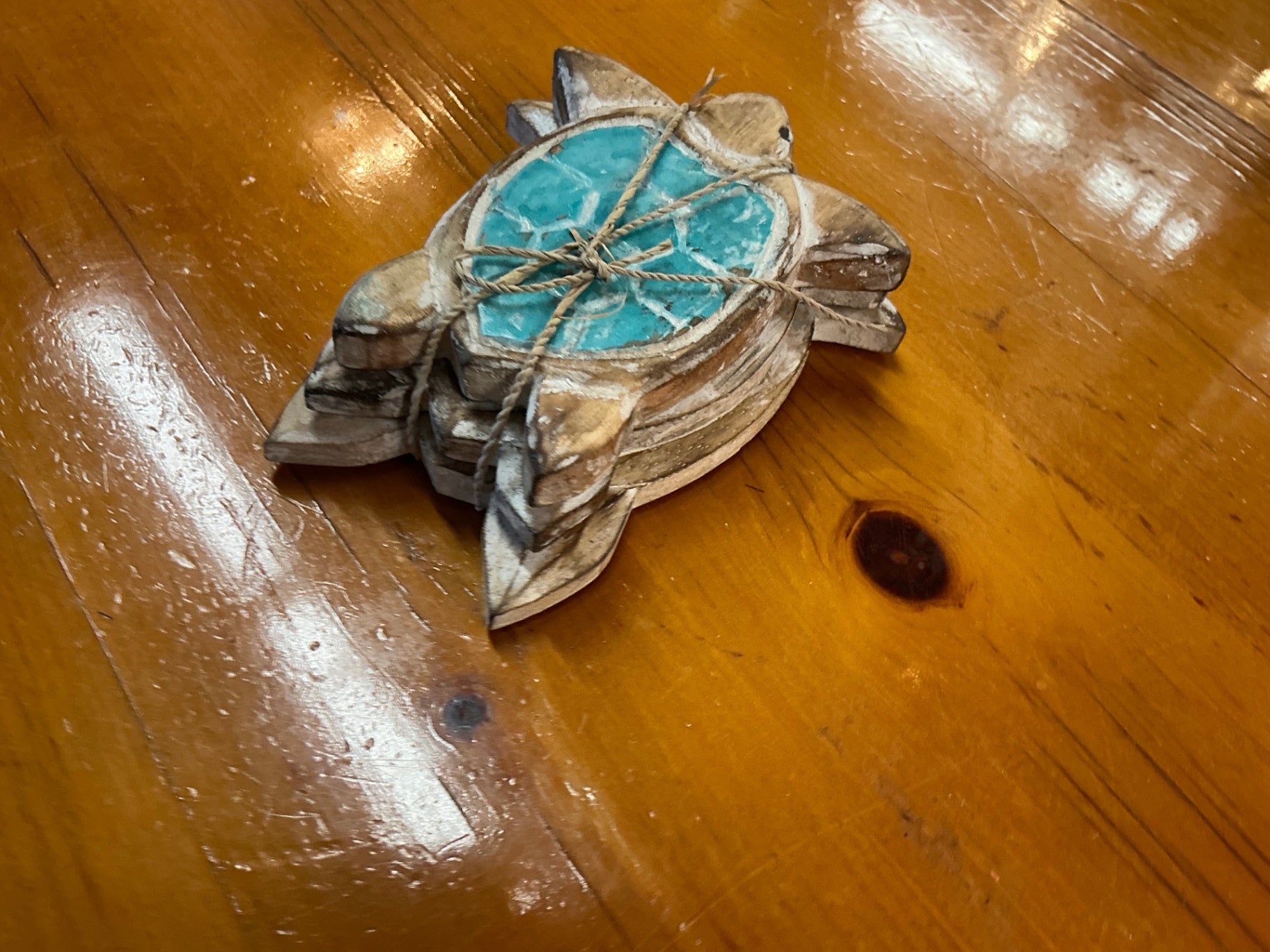 Decorative Turtle Wall Hanging Brown and turquoise Wood and paint