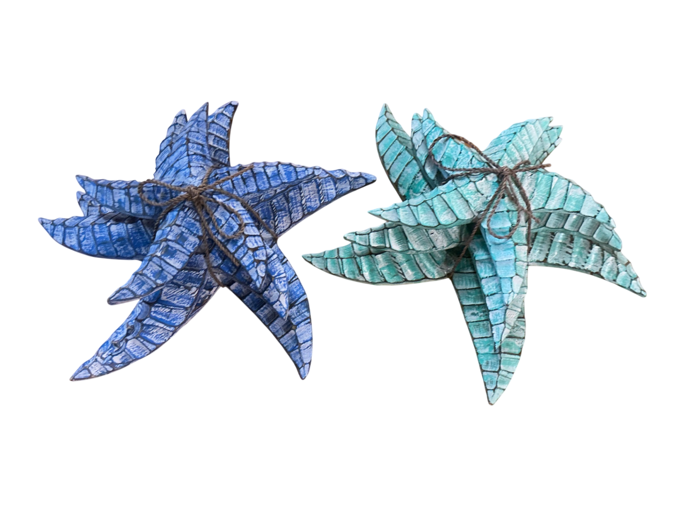 Starfish Decorative Wall Hanging Blue and Turquoise Wood sets of 3 measures 14"x14"x4.5"