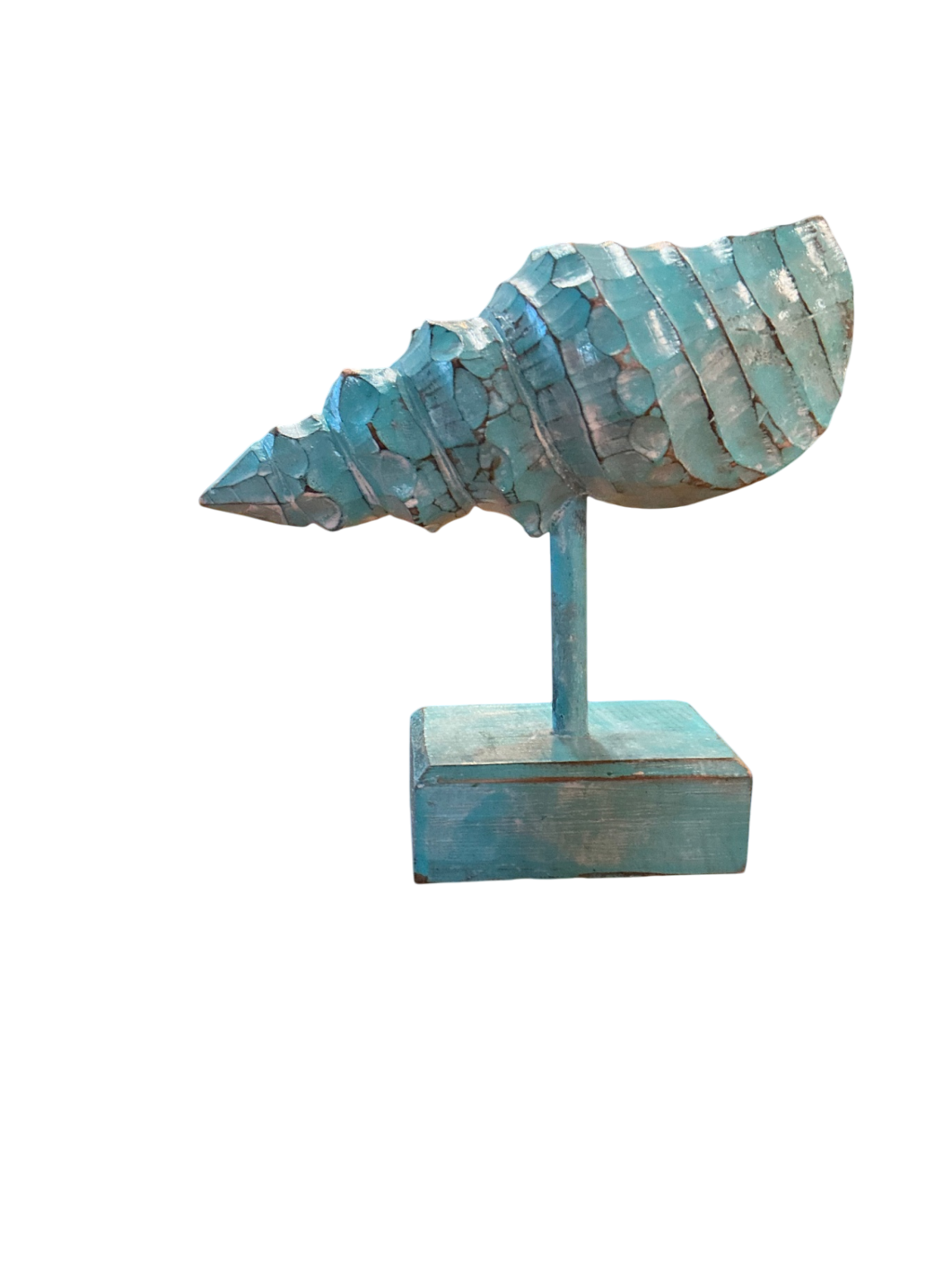 Decorative NAUTILUS SHELL sculpture Aqua Blue OR White Wood 9" X 8" X 4"