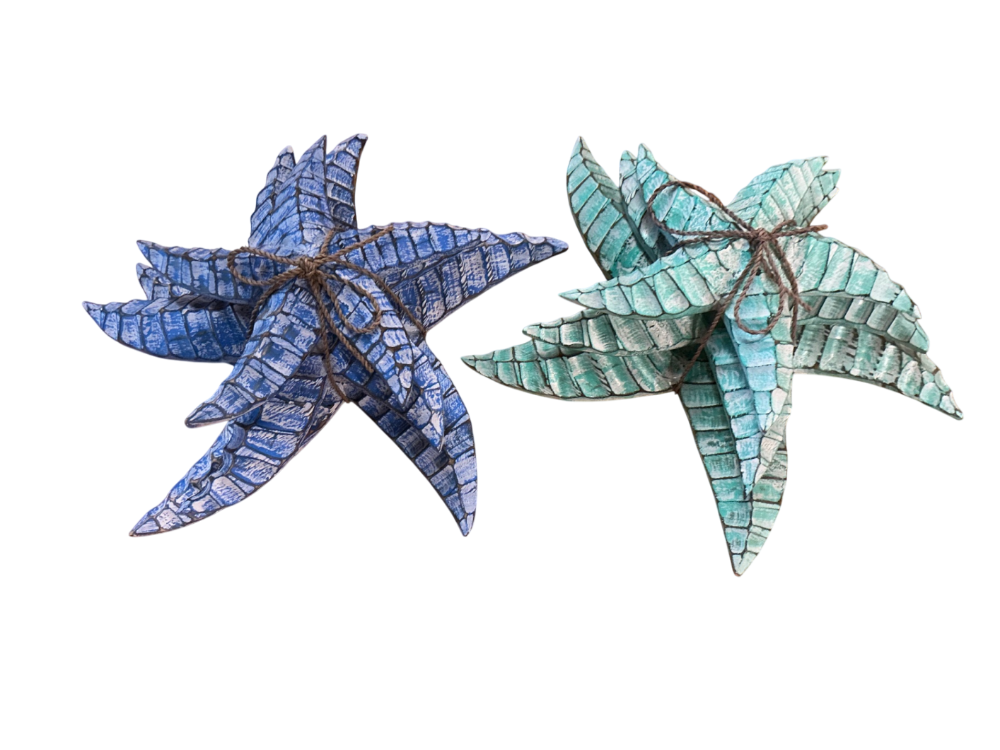 Starfish Decorative Wall Hanging Blue and Turquoise Wood sets of 3 measures 14"x14"x4.5"