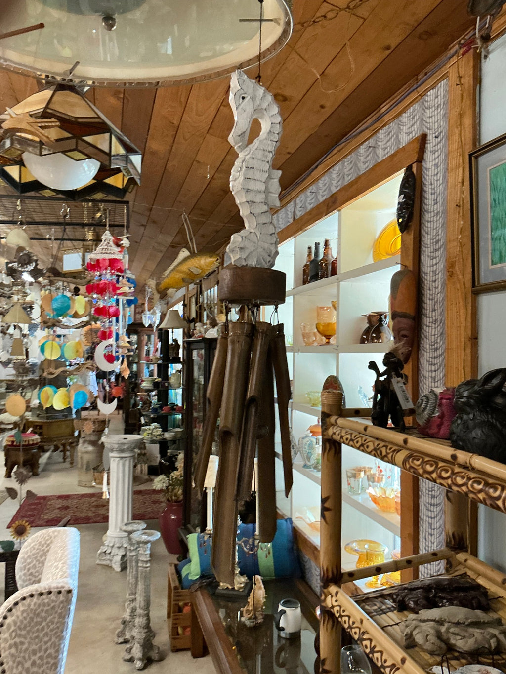 Decorative Hanging Wind Chime White and Brown Wood  seahorse