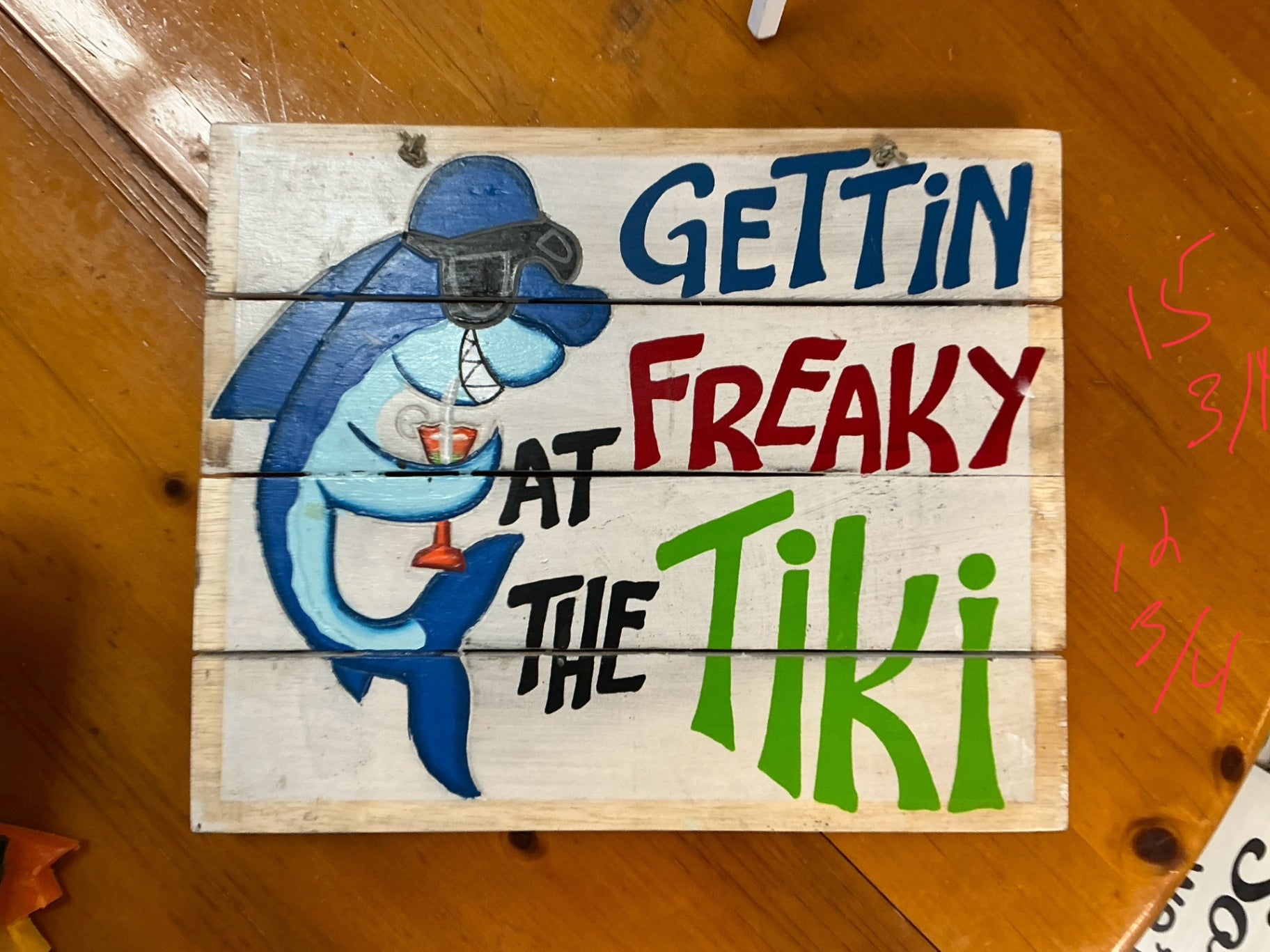Gettin Freaky At The Tiki Decorative Wall Hanging Multicolor Wood Sign 15.75"x12.75"