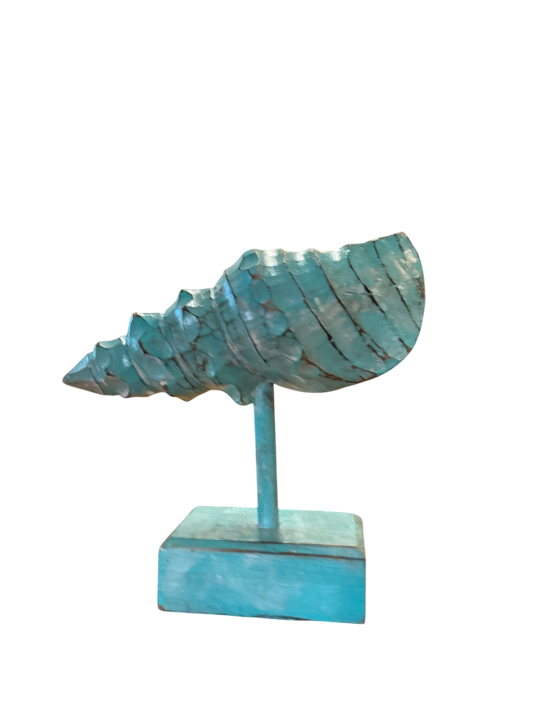 Decorative NAUTILUS SHELL sculpture Aqua Blue OR White Wood 9" X 8" X 4"