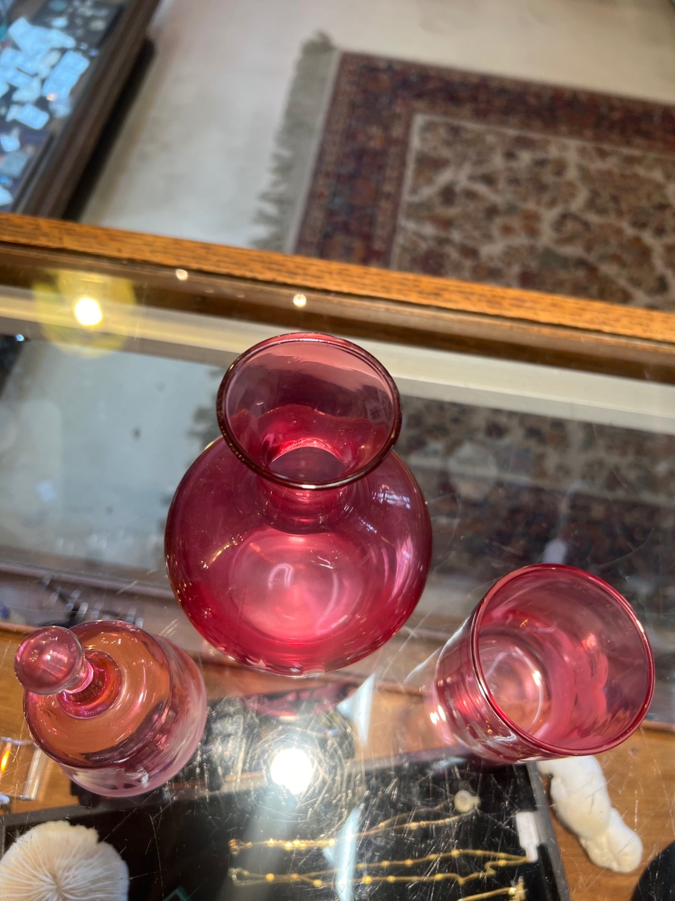Vase Pink Glass, Cup and Bell