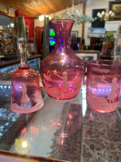 Vase Pink Glass, Cup and Bell