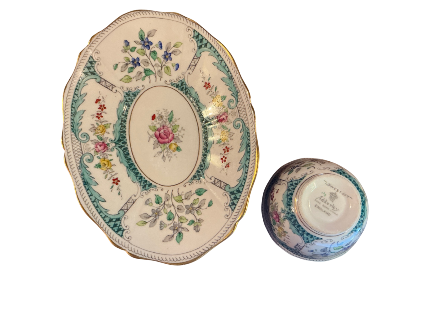 Cup and Saucer Multi-color (mainly cream, pink, green, blue, gold) Fine Bone China