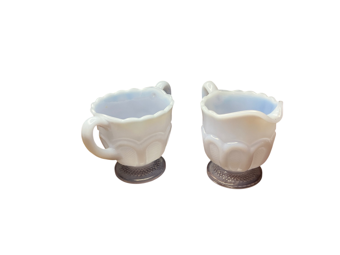 Boyd Glass Creamer and sugar White and lavendar