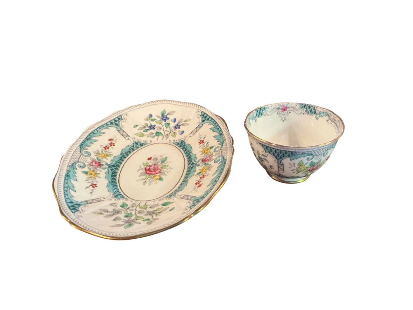 Cup and Saucer Multi-color (mainly cream, pink, green, blue, gold) Fine Bone China
