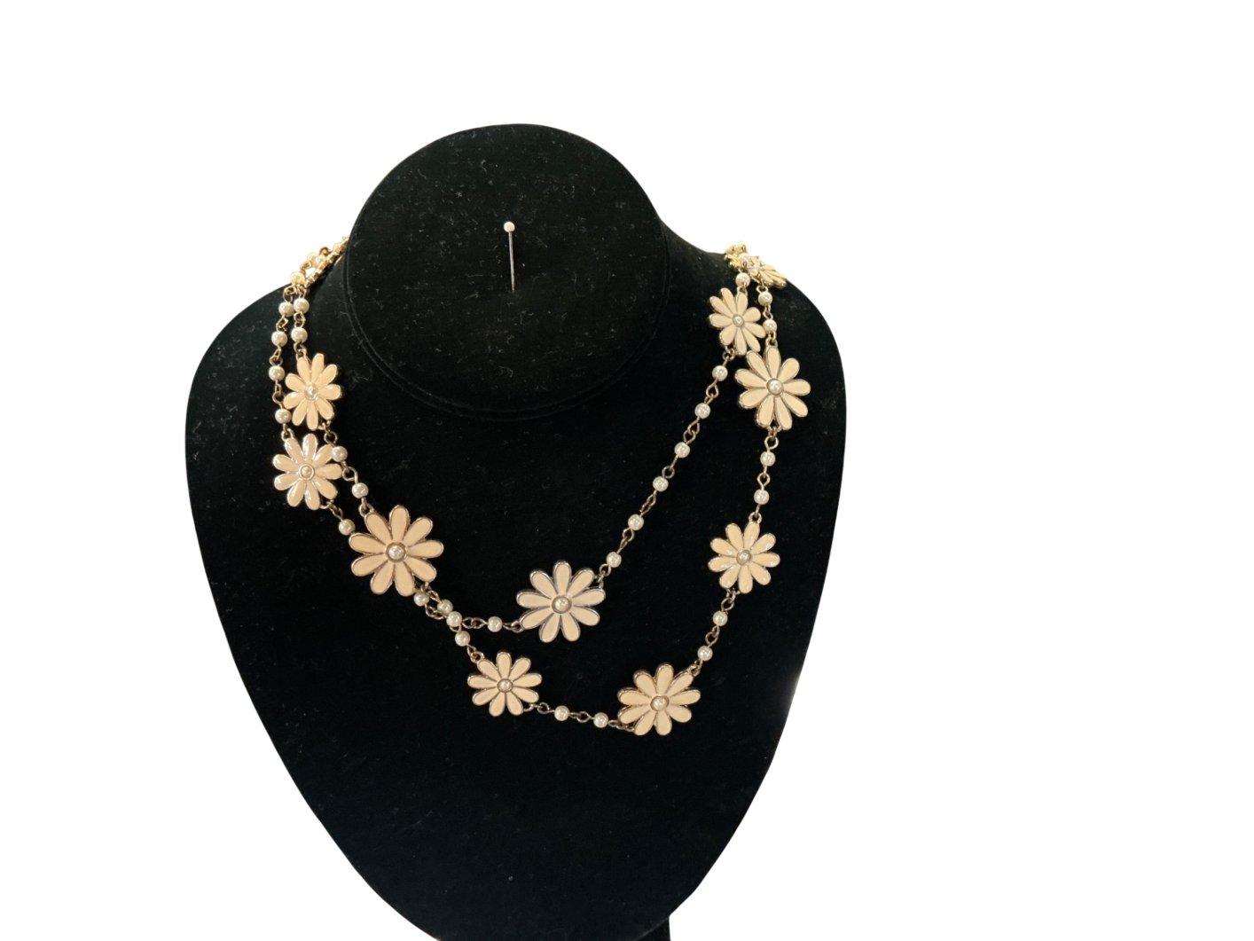 Costume Jewelry Cream/White with Silver accents Metal with enamel or resin flower design