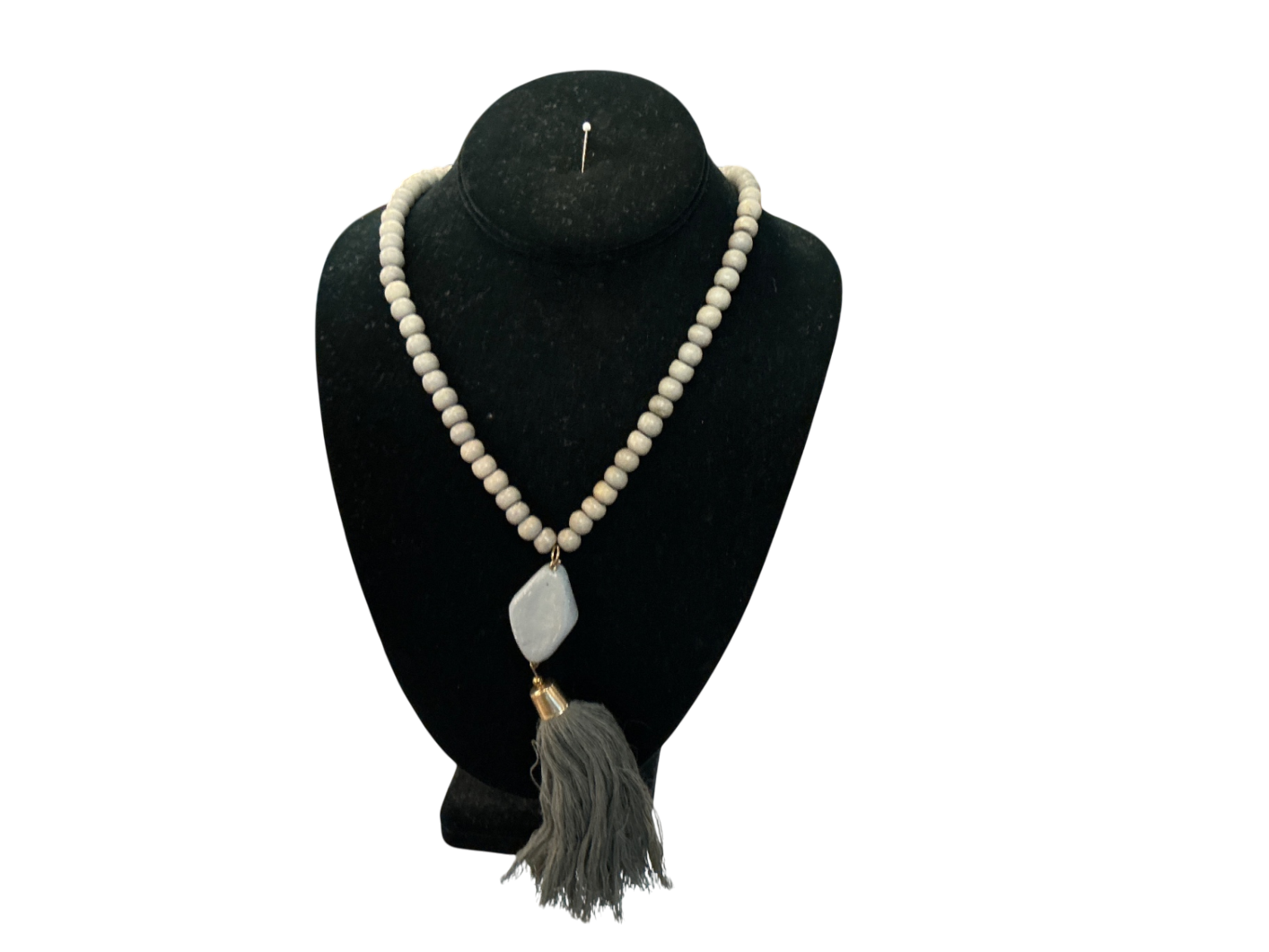 Costume Jewelry Gray/White Beads and Tassel