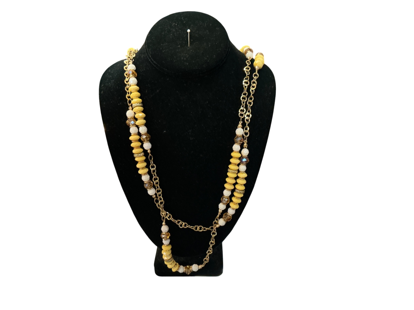 Costume Jewelry Yellow, White, Gold, Brown Beads, Metal