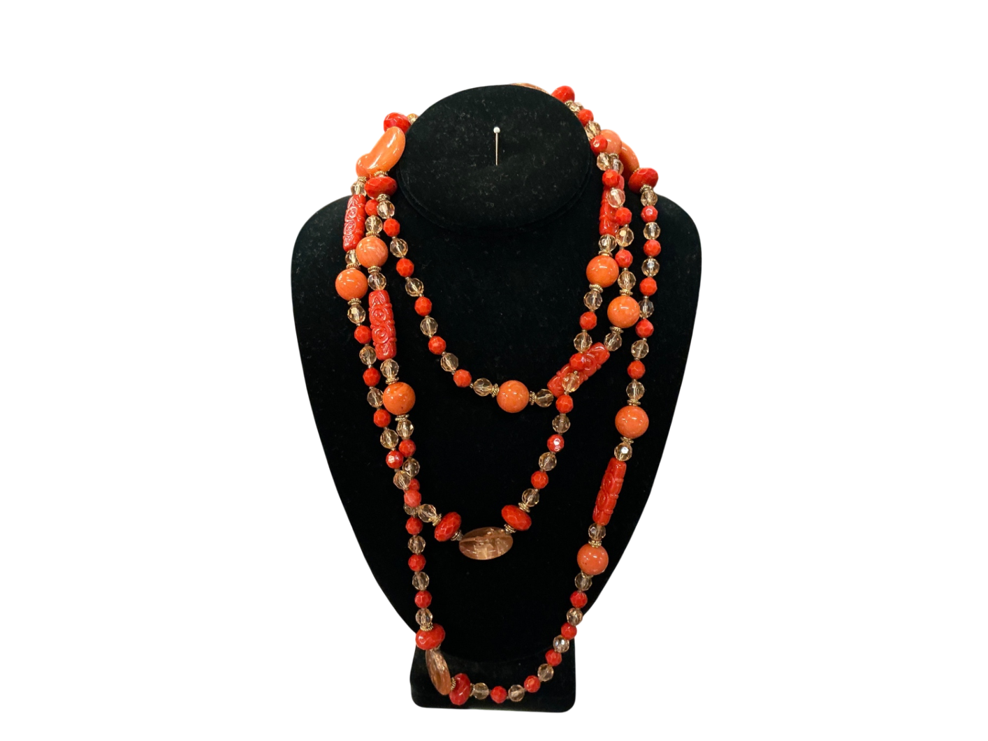 Costume Necklace Orange and Red Beads (likely plastic or glass)