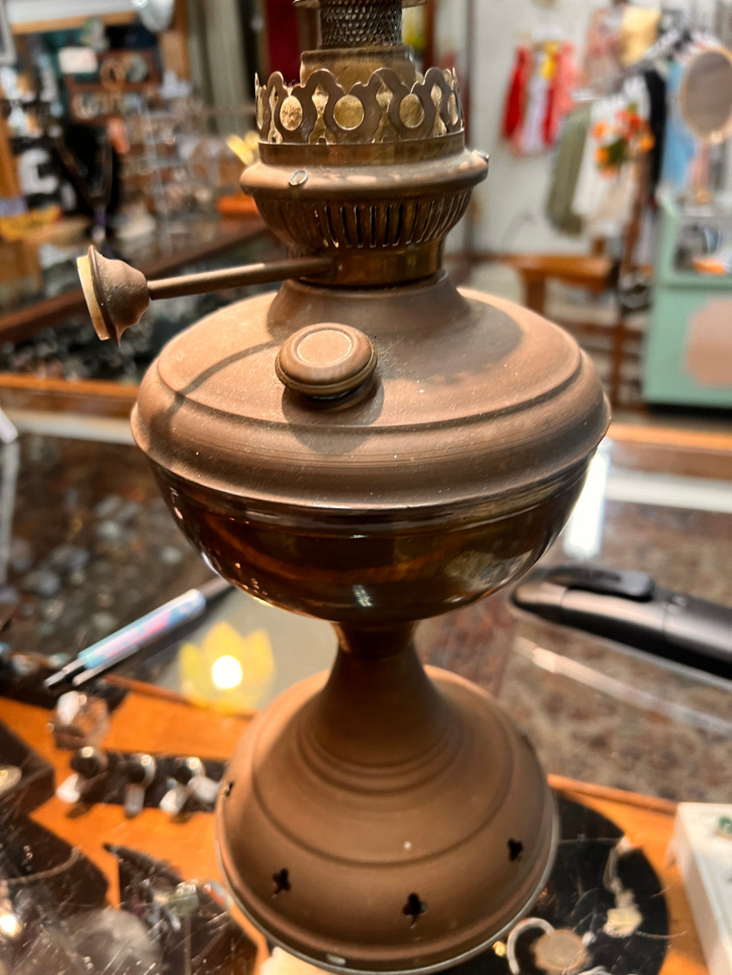 Vintage Brass Kerosene Oil Lamp by Co. MAHTAB – Persian & English Marking