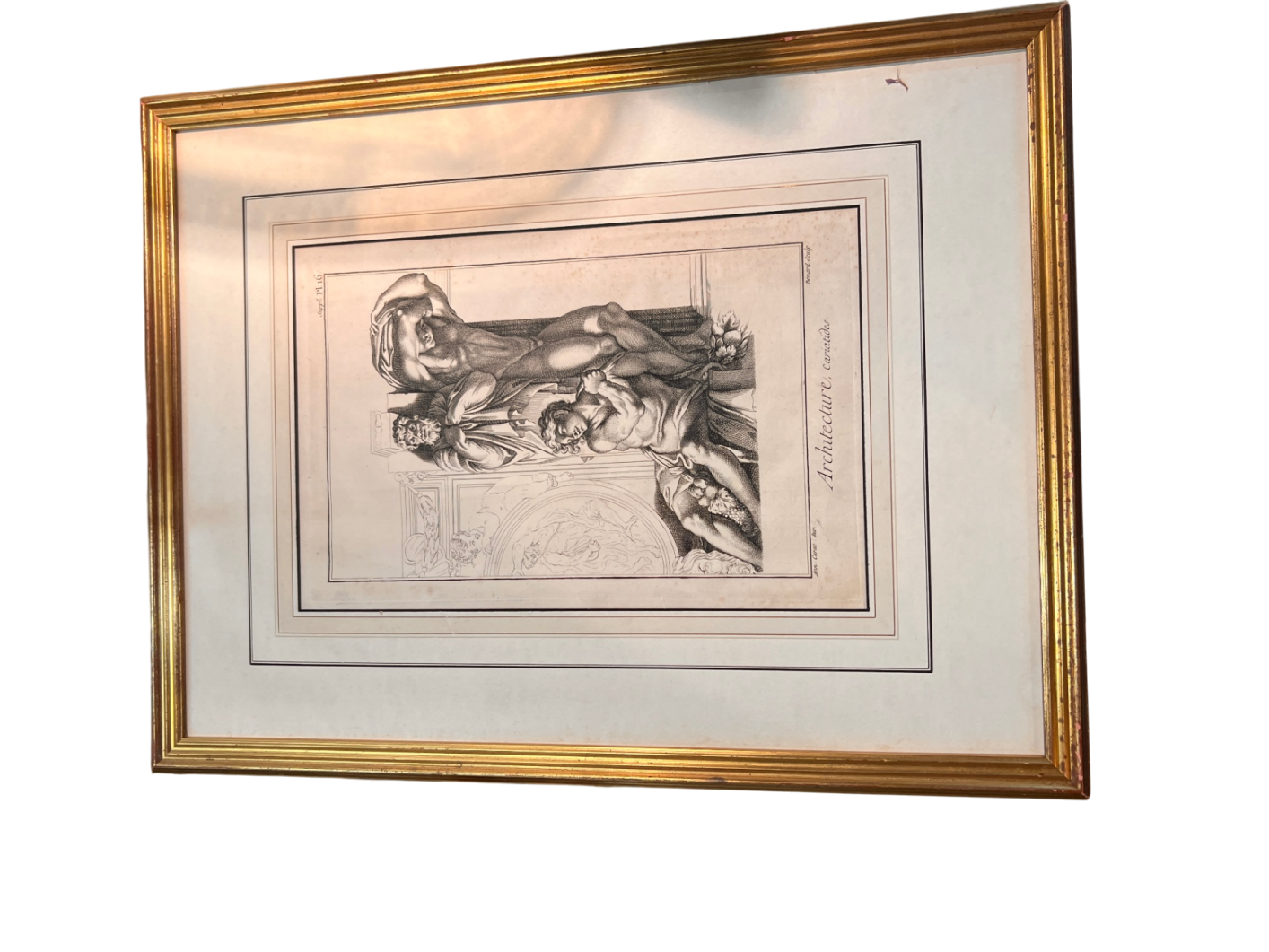 Antique Neoclassical Ink Drawing "Architecture, Cariatides" After Diderot Encyclopedie, Framed