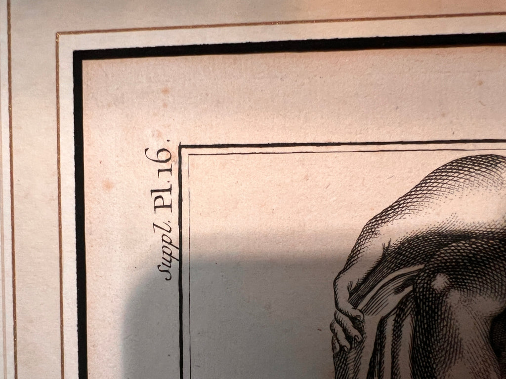 Antique Neoclassical Ink Drawing "Architecture, Cariatides" After Diderot Encyclopedie, Framed