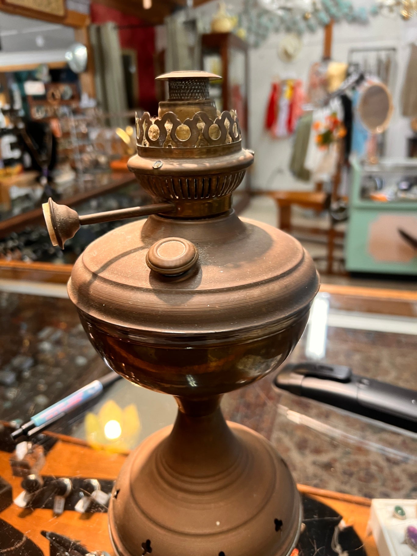 Vintage Brass Kerosene Oil Lamp by Co. MAHTAB – Persian & English Marking