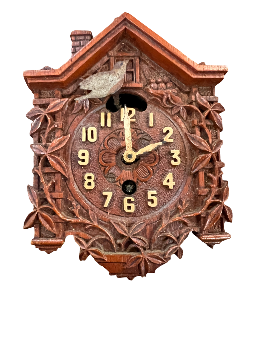 Vintage Lux Clock Co. Cuckoo Clock – Hand-Carved Wooden Front (1930s-1940s)