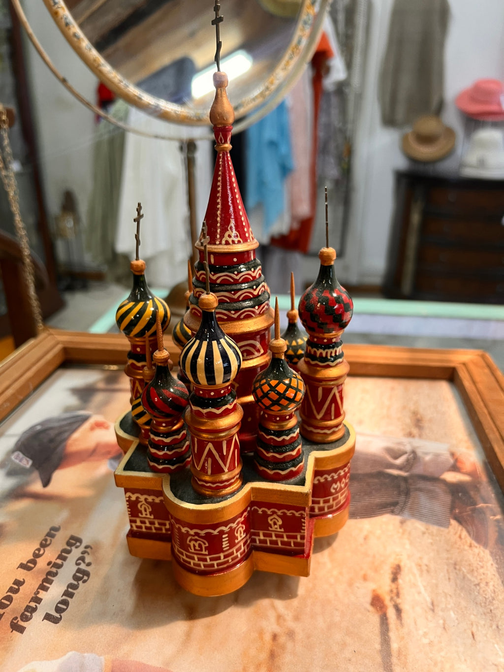 Vintage Russian Hand-Painted St. Basil’s Cathedral Wooden Music Box – Moscow Souvenir