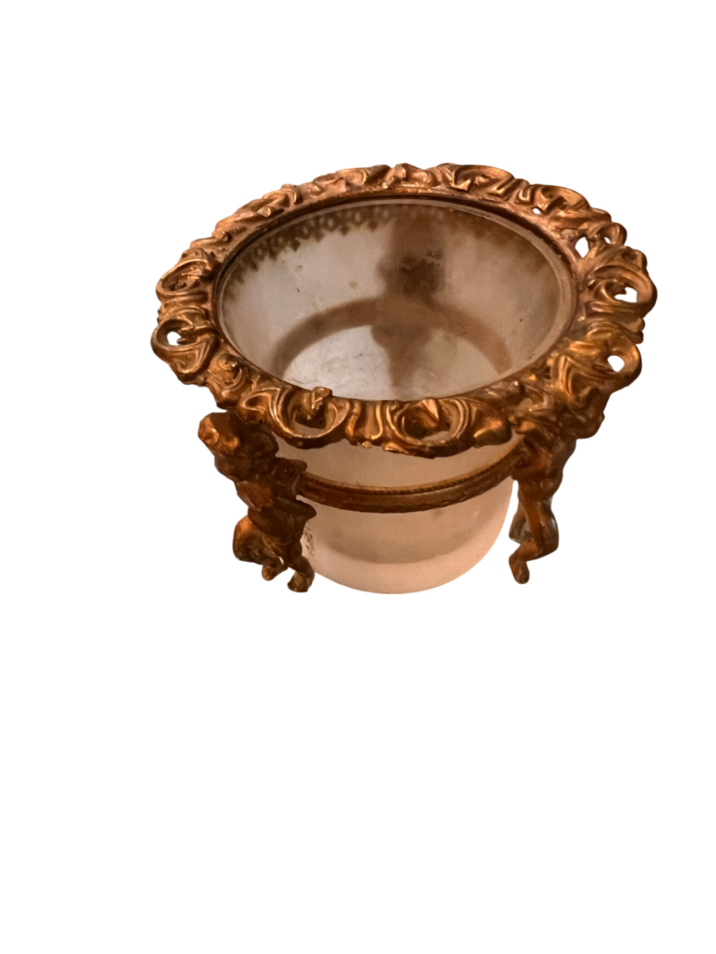 Vintage Frosted Glass & Gilded Bronze Cherub Cachepot Jardinière – Rococo Revival Style