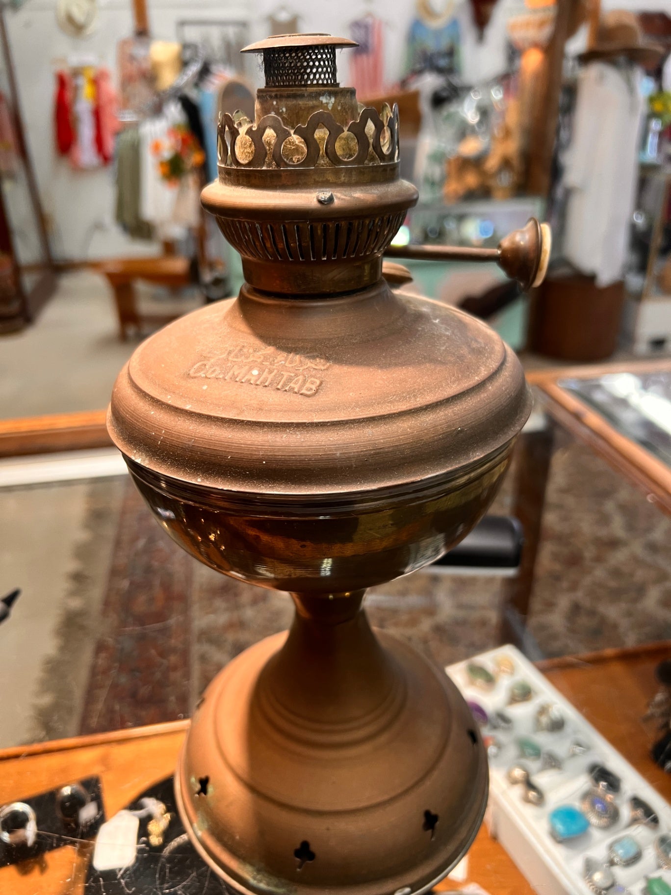 Vintage Brass Kerosene Oil Lamp by Co. MAHTAB – Persian & English Marking