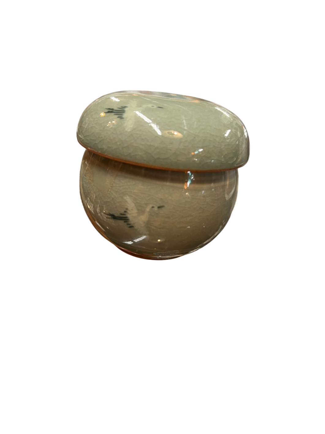 Elegant Korean Celadon Pottery Tea Set – Handcrafted Crackle Glaze with Crane Motif