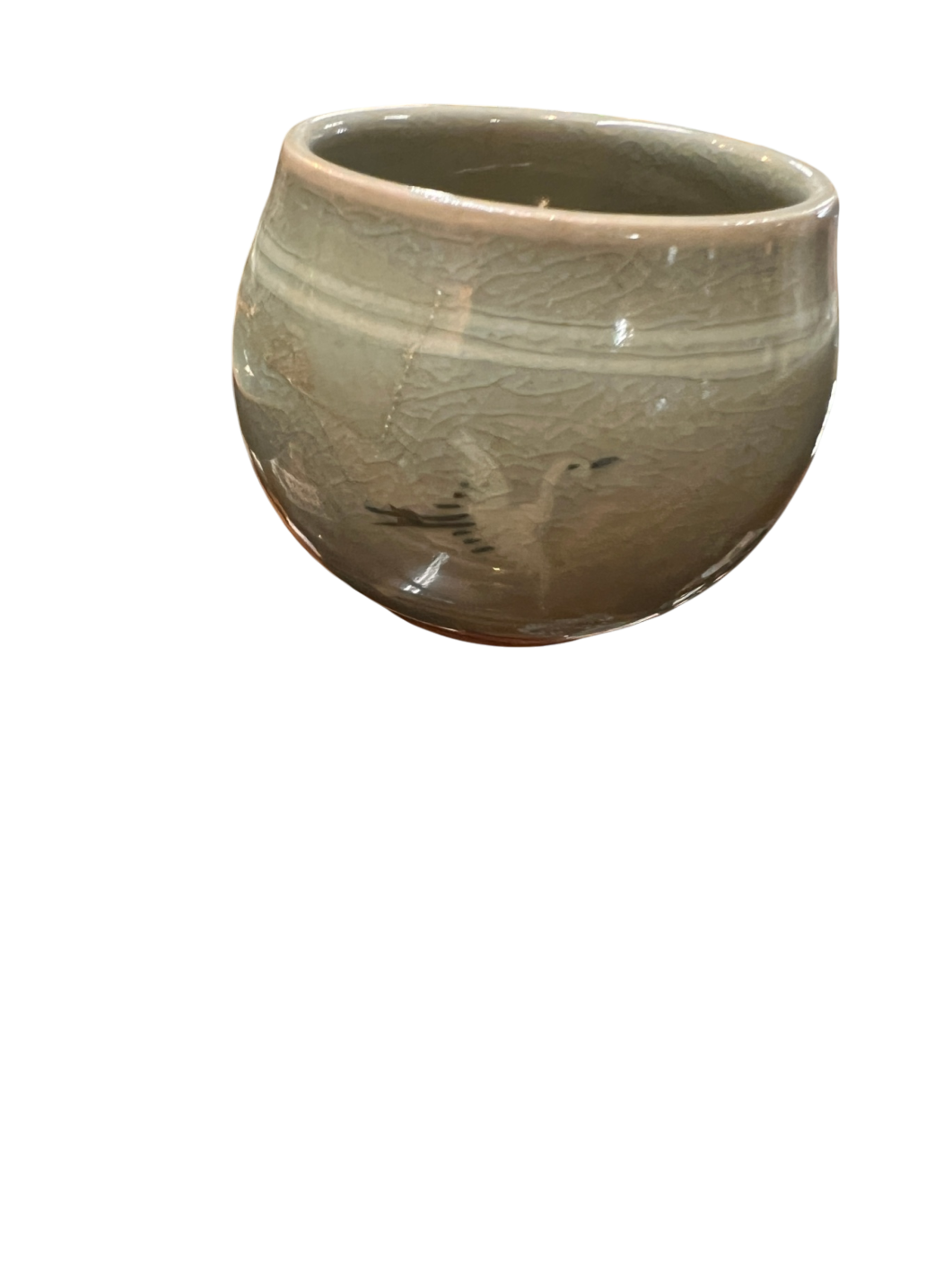 Elegant Korean Celadon Pottery Tea Set – Handcrafted Crackle Glaze with Crane Motif