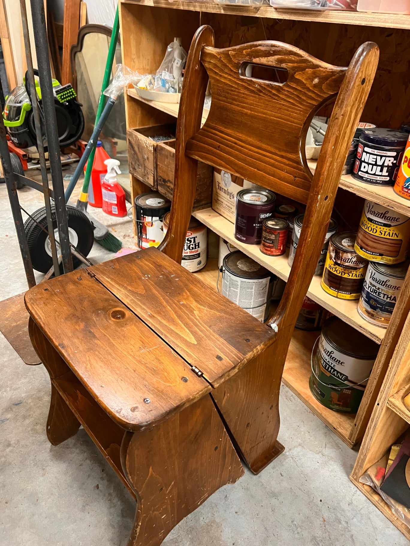 Vintage Wooden Folding Library Chair – Convertible Step Stool Ladder Chair