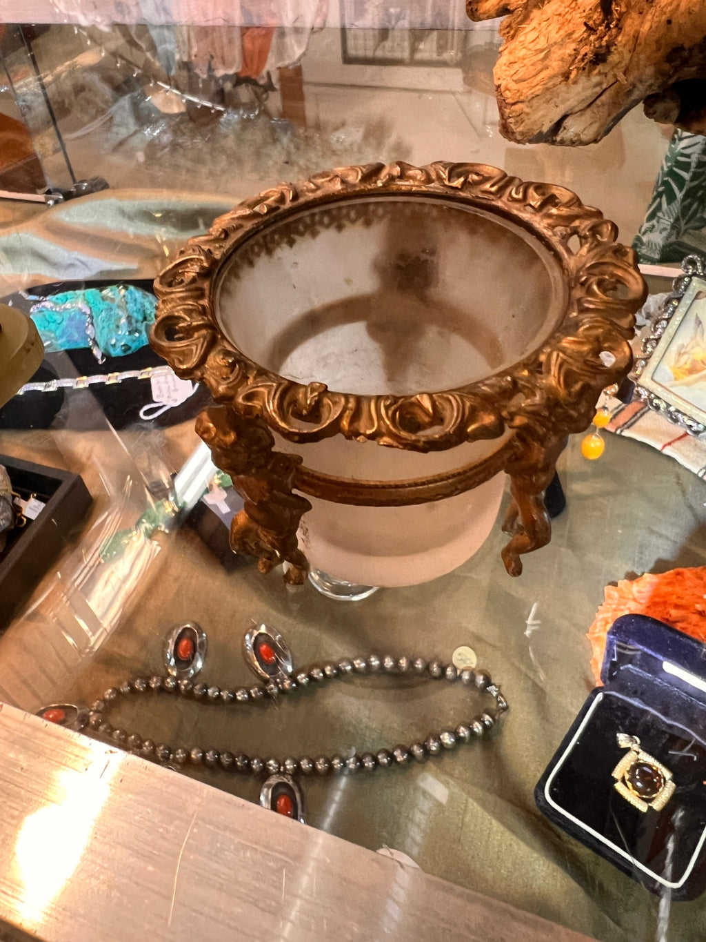 Vintage Frosted Glass & Gilded Bronze Cherub Cachepot Jardinière – Rococo Revival Style