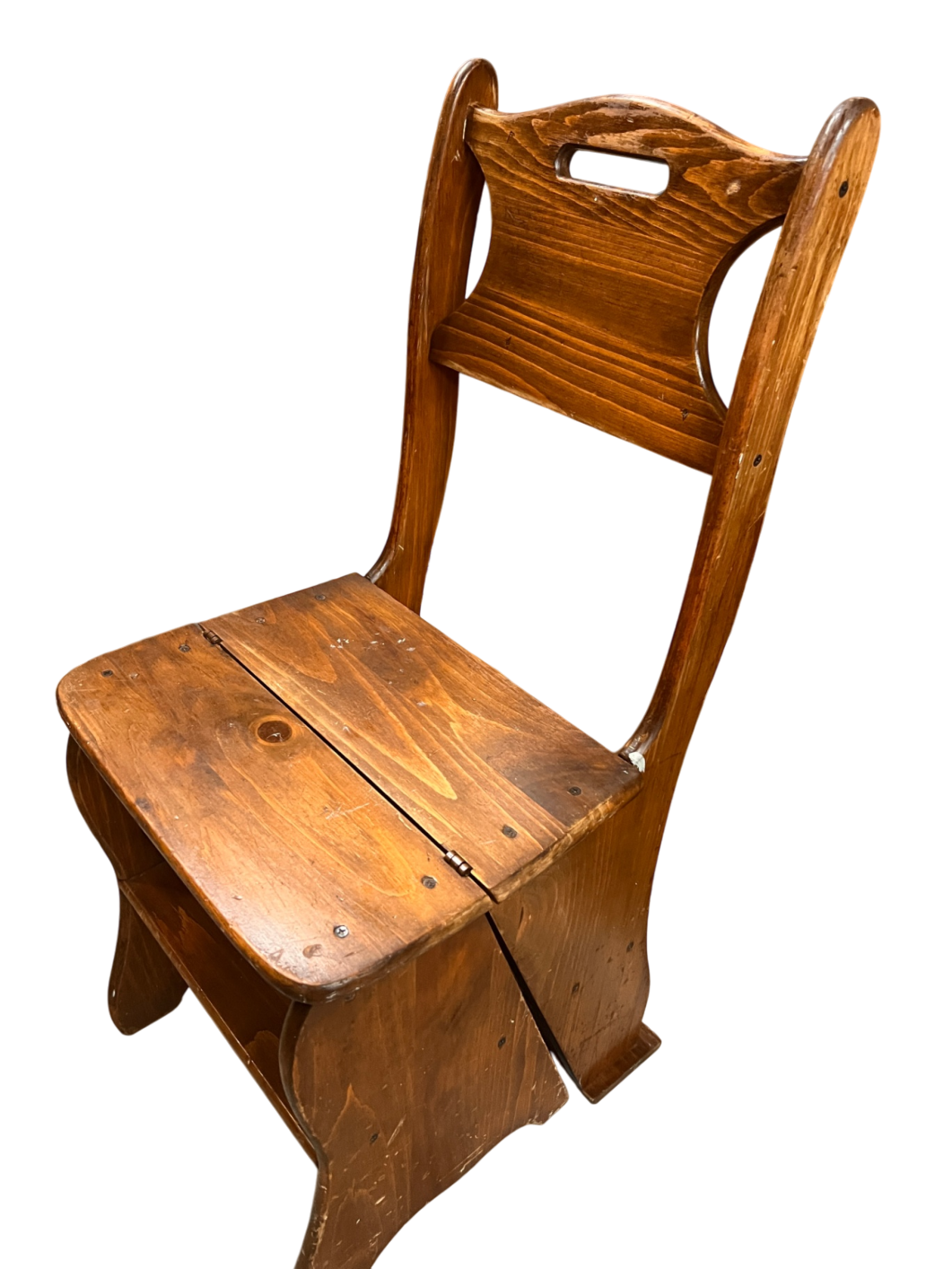 Vintage Wooden Folding Library Chair – Convertible Step Stool Ladder Chair