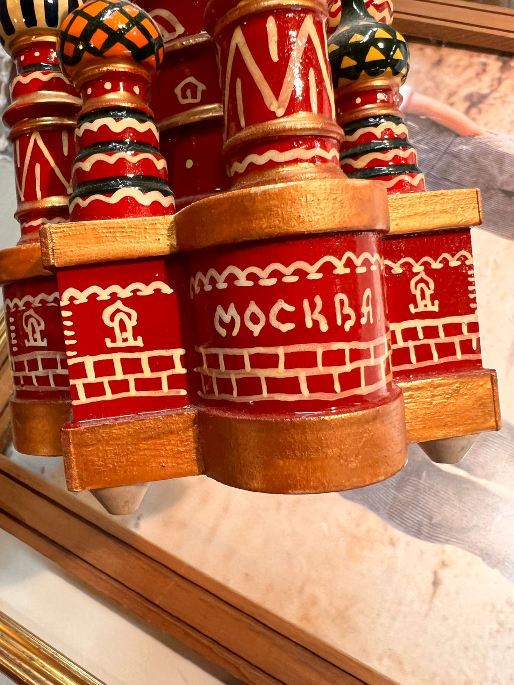 Vintage Russian Hand-Painted St. Basil’s Cathedral Wooden Music Box – Moscow Souvenir