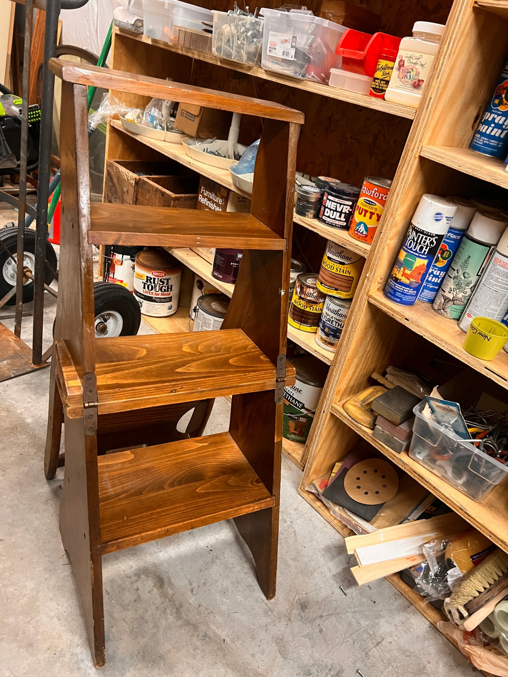 Vintage Wooden Folding Library Chair – Convertible Step Stool Ladder Chair