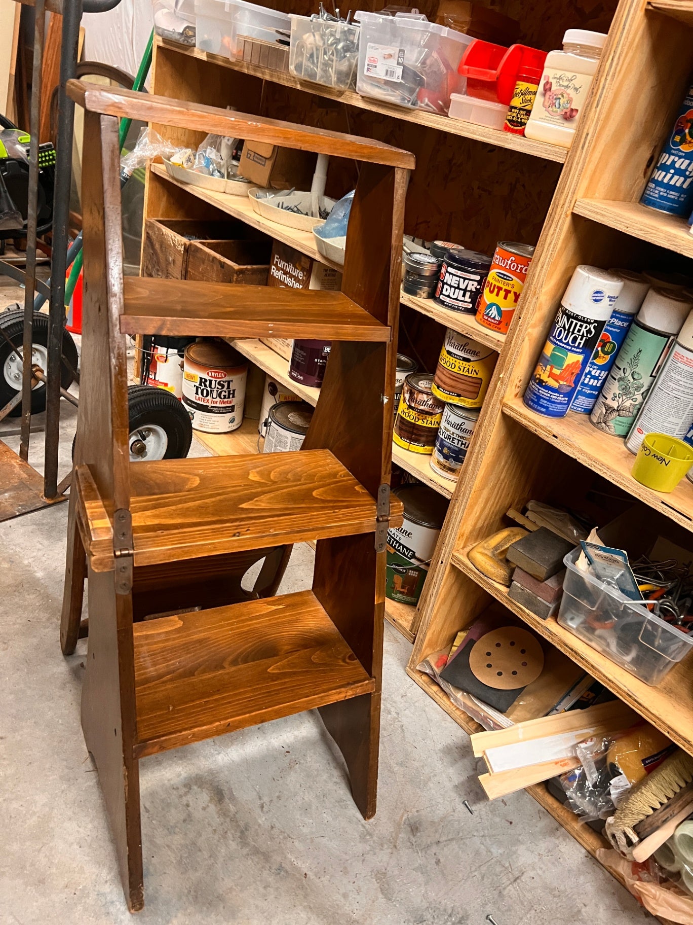 Vintage Wooden Folding Library Chair – Convertible Step Stool Ladder Chair