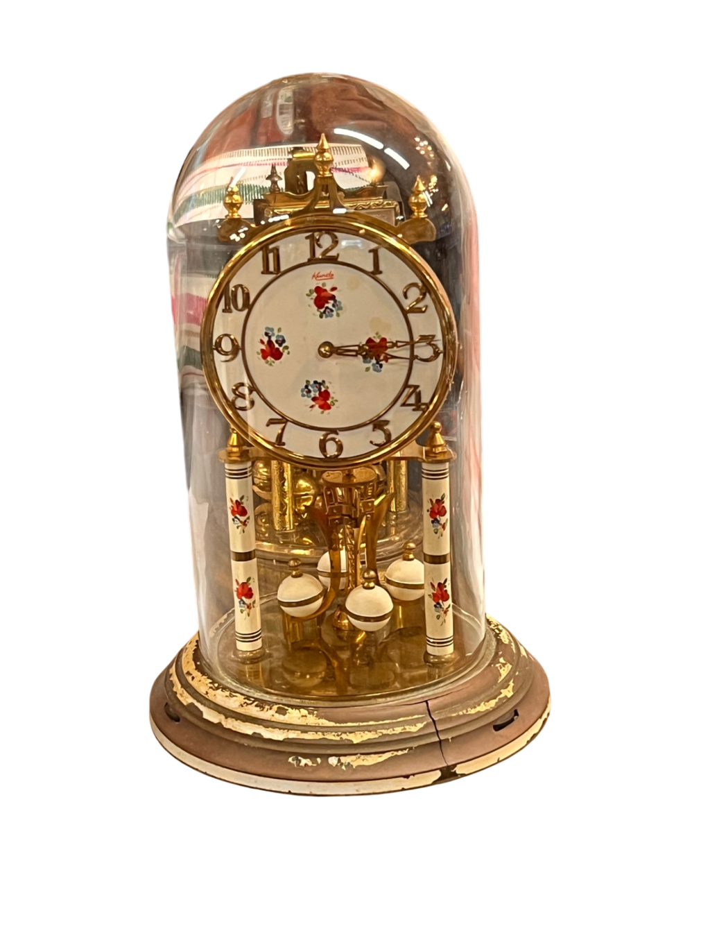 Vintage Kundo 400-Day Anniversary Clock - Floral Dial & Columns - Torsion Pendulum