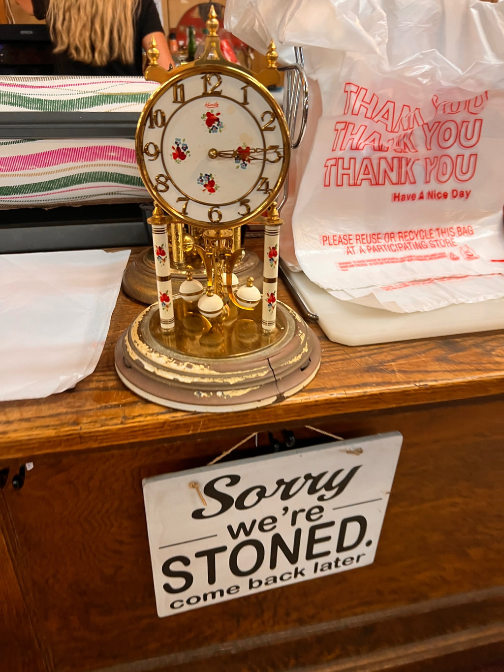 Vintage Kundo 400-Day Anniversary Clock - Floral Dial & Columns - Torsion Pendulum