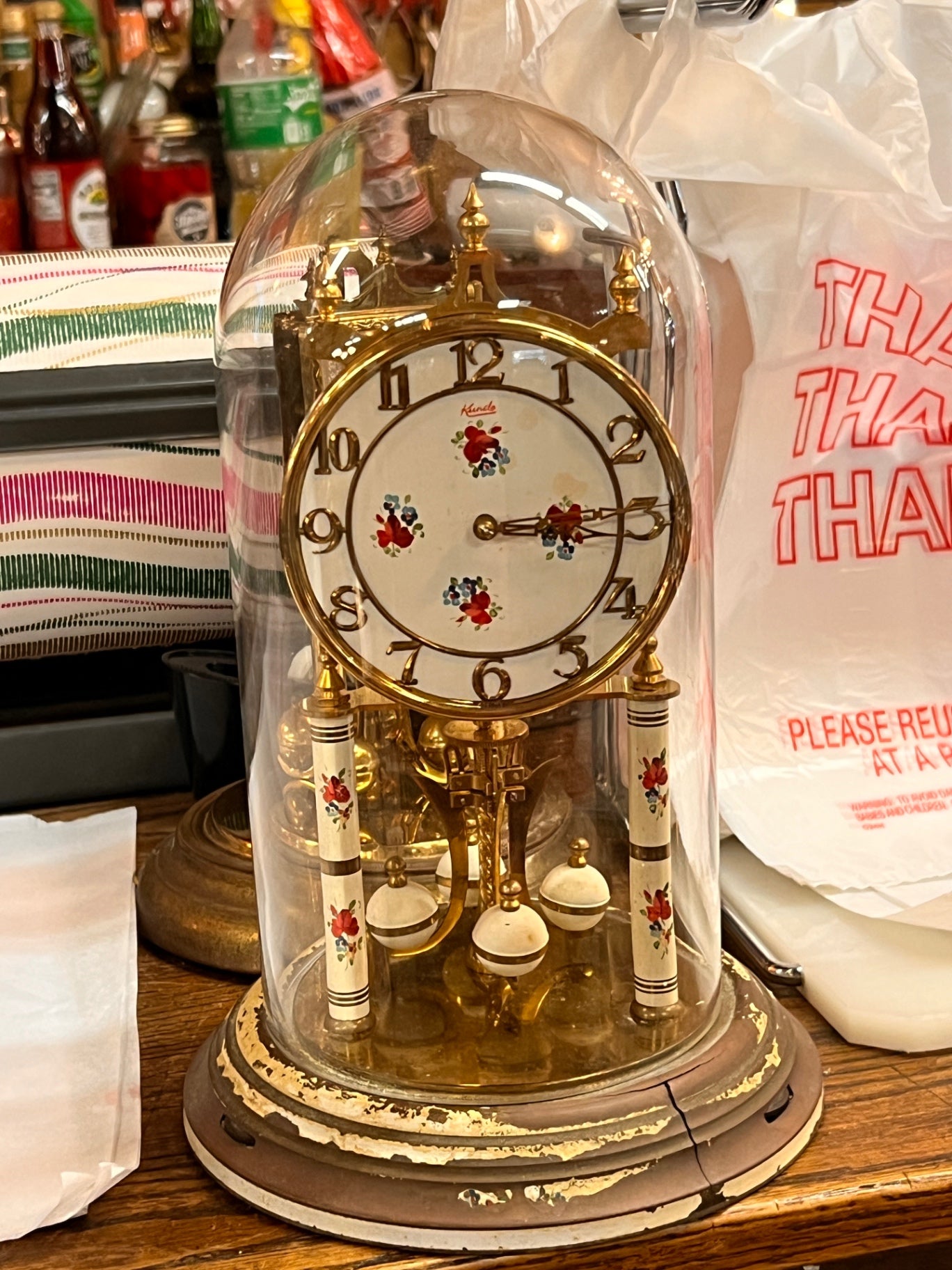 Vintage Kundo 400-Day Anniversary Clock - Floral Dial & Columns - Torsion Pendulum