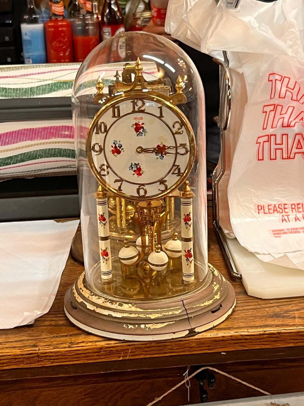 Vintage Kundo 400-Day Anniversary Clock - Floral Dial & Columns - Torsion Pendulum