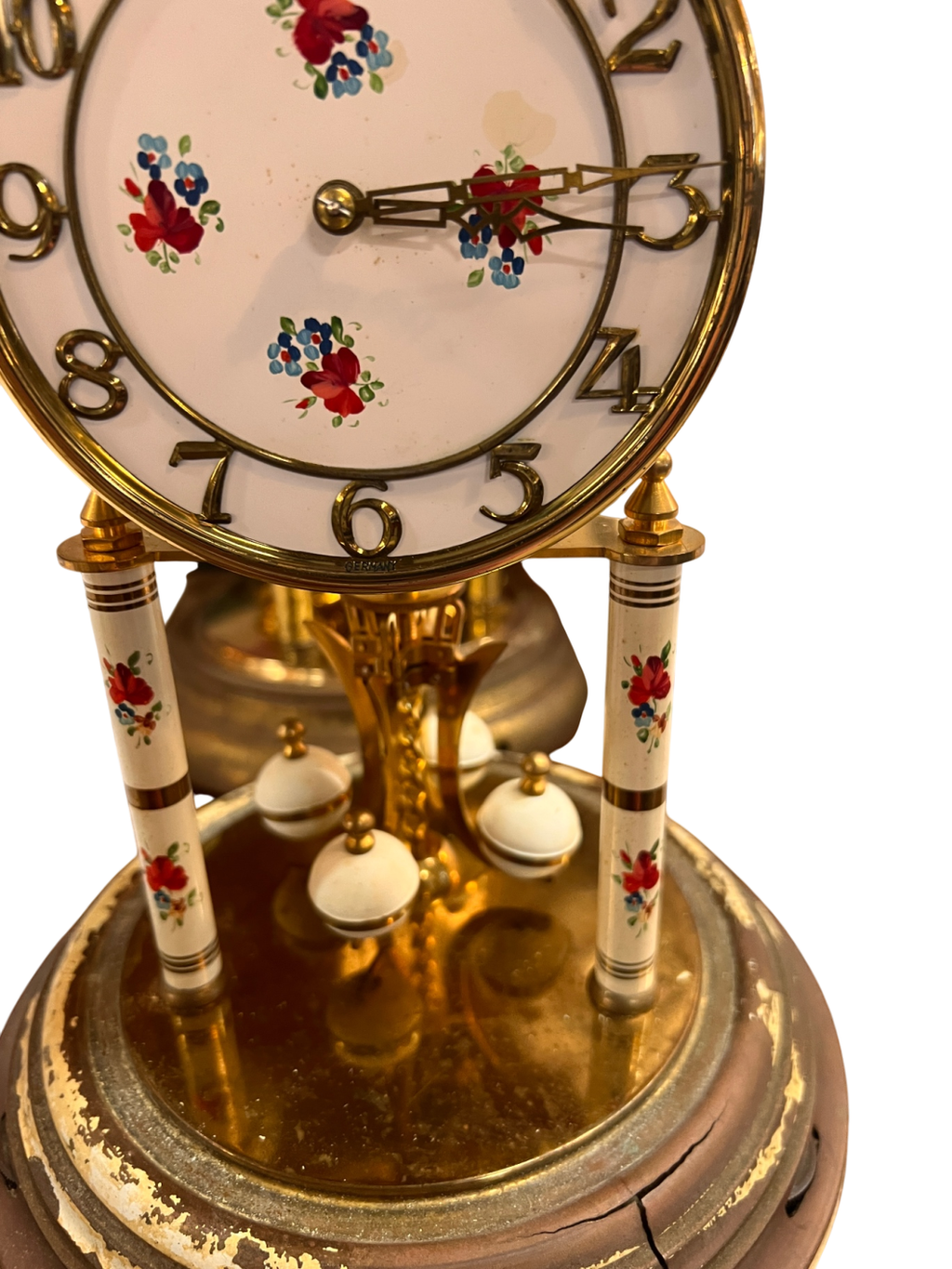 Vintage Kundo 400-Day Anniversary Clock - Floral Dial & Columns - Torsion Pendulum
