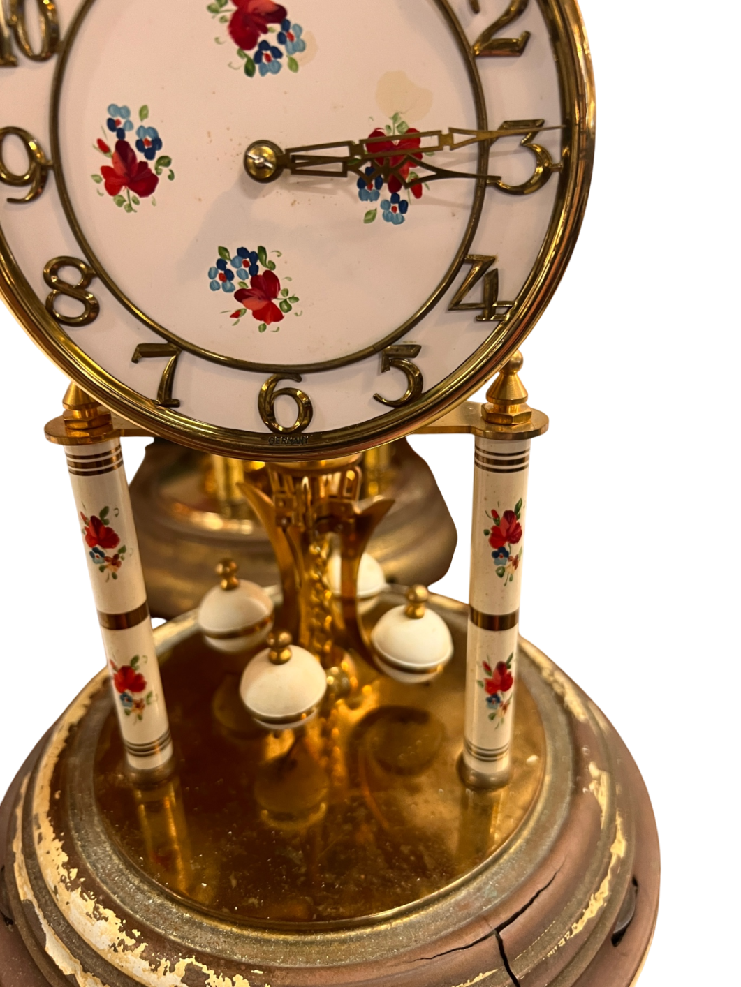 Vintage Kundo 400-Day Anniversary Clock - Floral Dial & Columns - Torsion Pendulum