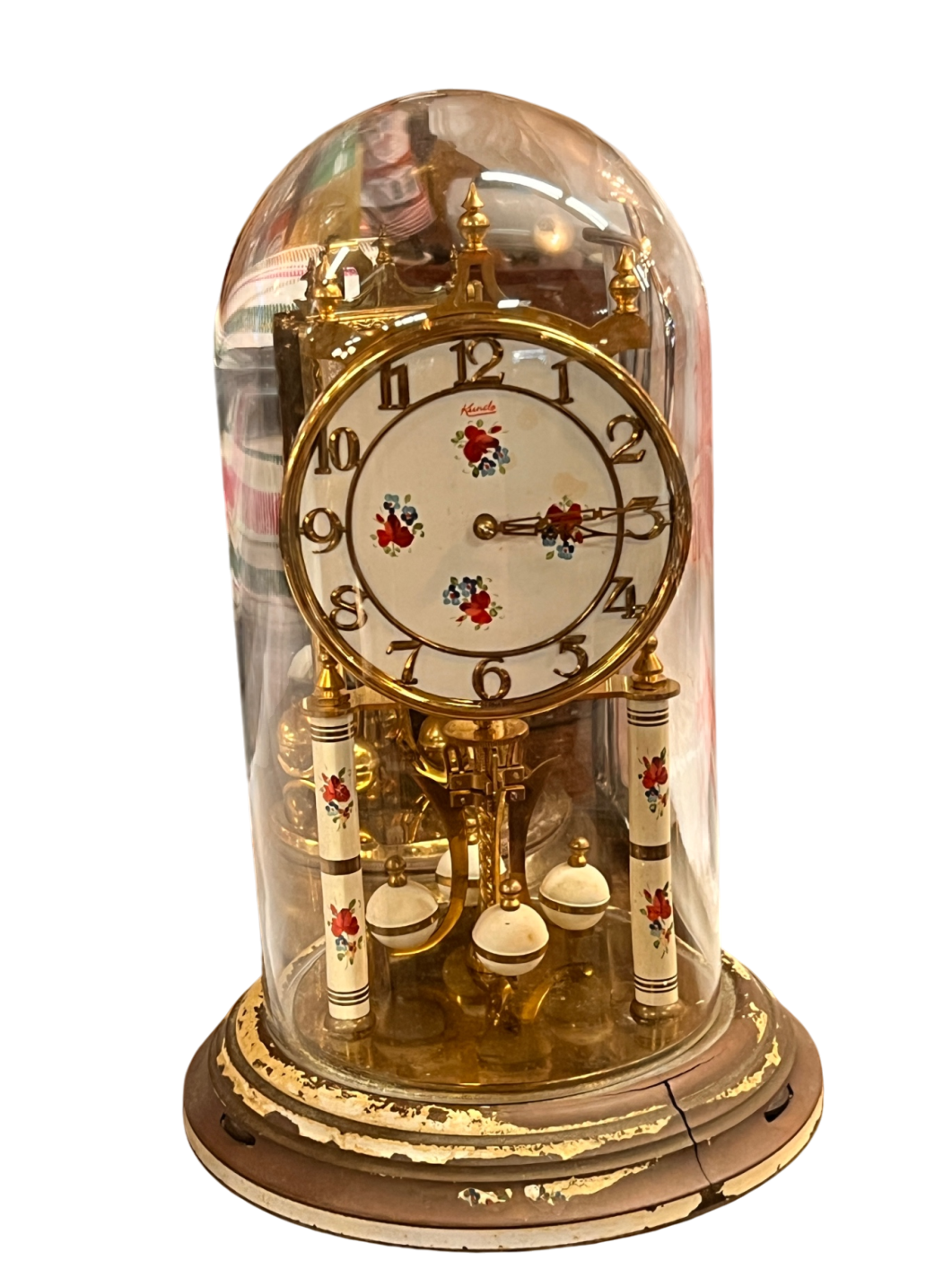 Vintage Kundo 400-Day Anniversary Clock - Floral Dial & Columns - Torsion Pendulum